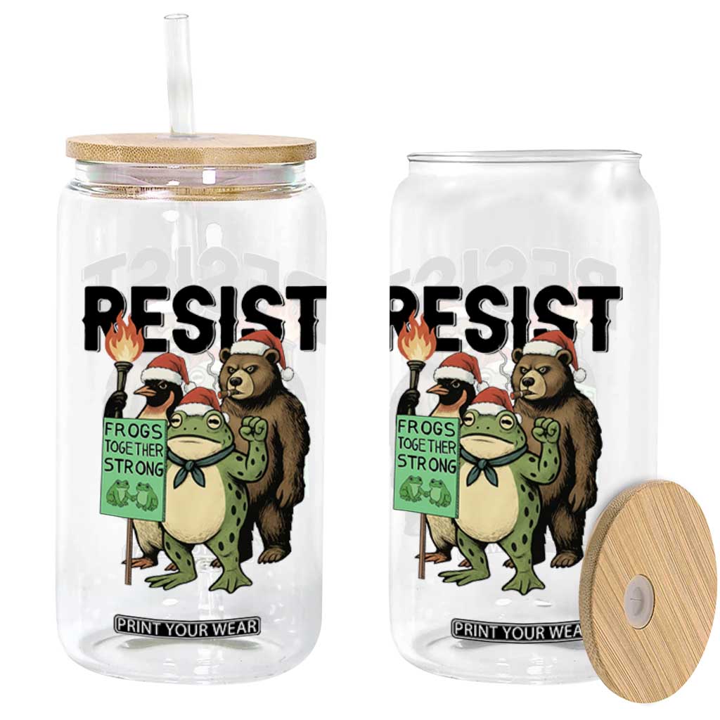 Funny Christmas Frogs Together Strong Glass Can Portland Resist Meme Gift TS12 Print Your Wear