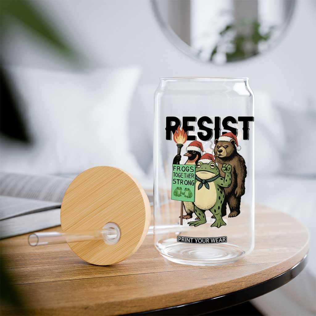 Funny Christmas Frogs Together Strong Glass Can Portland Resist Meme Gift TS12 Print Your Wear