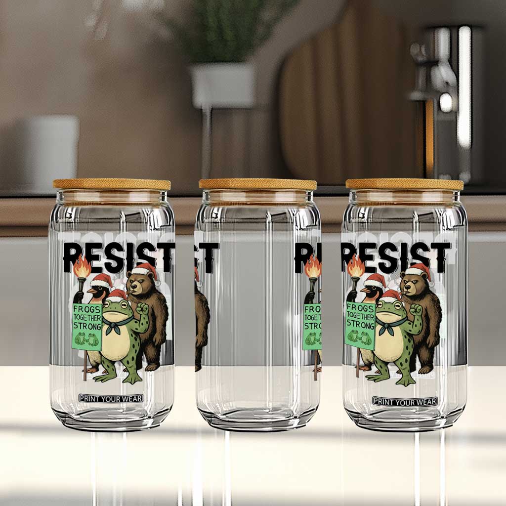 Funny Christmas Frogs Together Strong Glass Can Portland Resist Meme Gift TS12 Print Your Wear