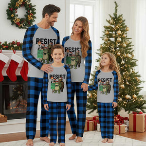 Funny Xmas Frogs Together Strong Plaid Pajama Set Portland Resist Meme Gift TS12 Blue Plaid Print Your Wear
