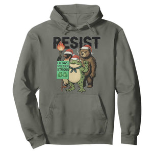 Funny Christmas Frogs Together Strong Hoodie Portland Resist Meme Gift TS12 Military Green Print Your Wear