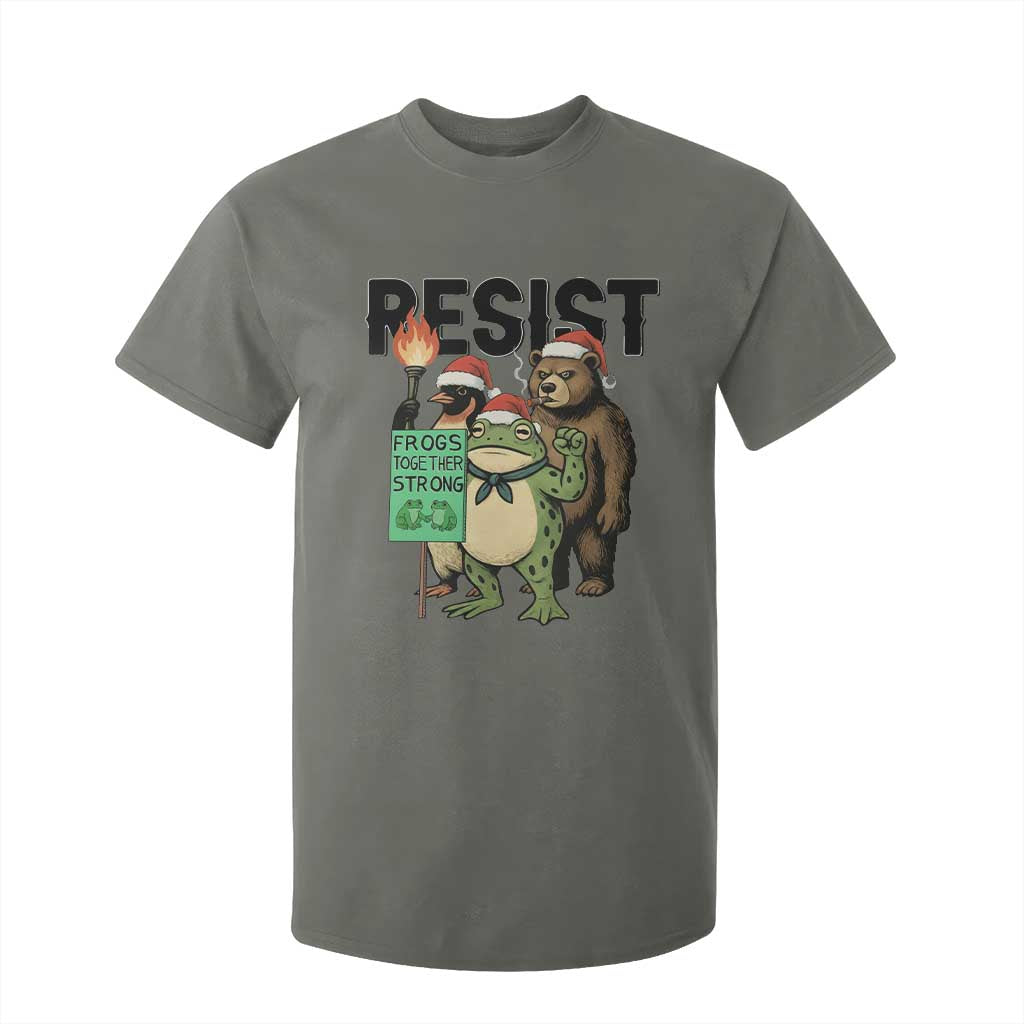 Funny Christmas Frogs Together Strong T Shirt For Kid Portland Resist Meme Gift TS12 Military Green Print Your Wear
