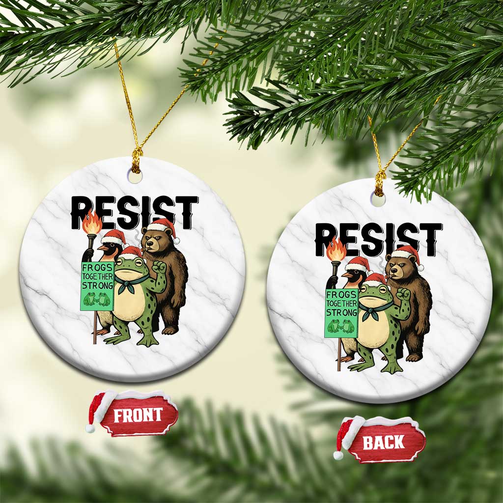 Funny Xmas Frogs Together Strong Ceramic Ornament Portland Resist Meme Gift TS12 1pc White Marble Print Your Wear