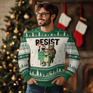 Funny Xmas Frogs Together Strong Ugly Christmas Sweater Portland Resist Meme Gift TS12 Beige Green Print Your Wear