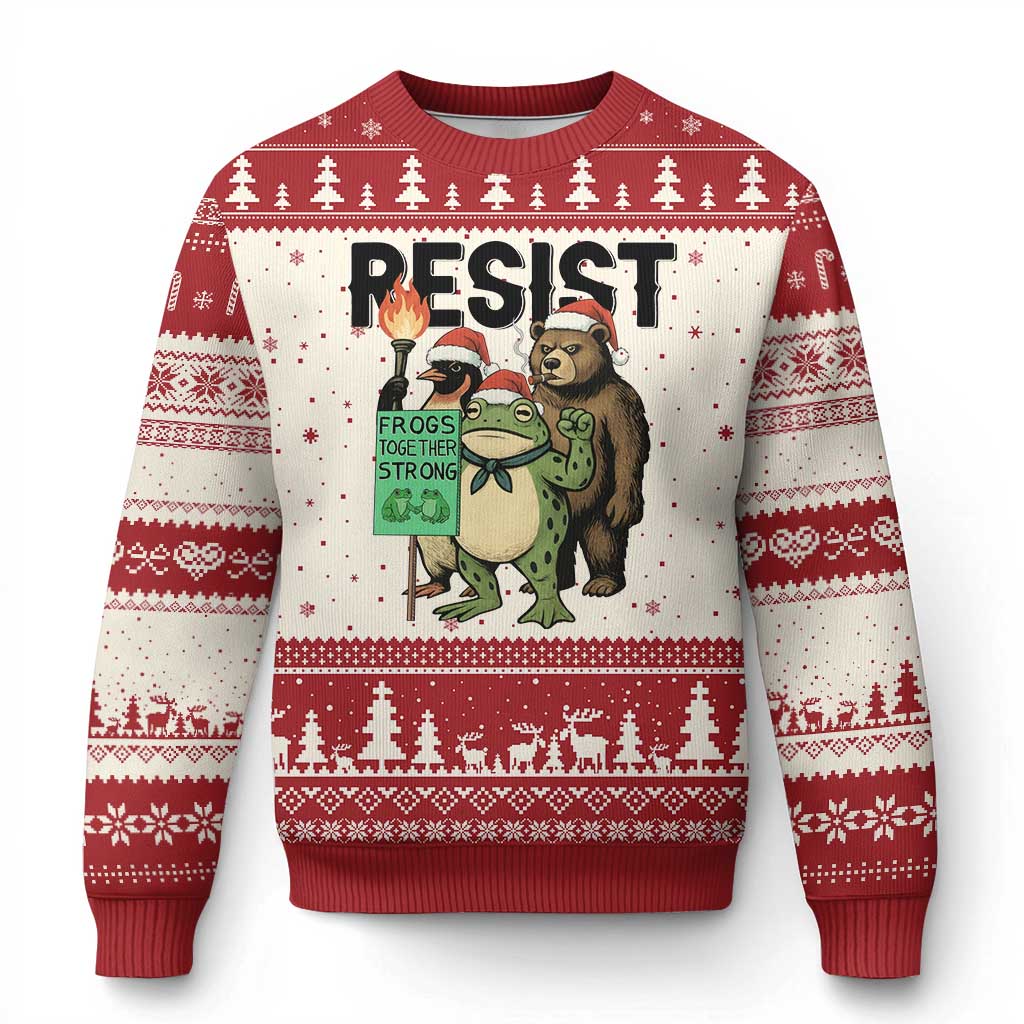 Funny Xmas Frogs Together Strong Ugly Christmas Sweater Portland Resist Meme Gift - Print Your Wear