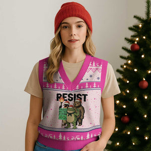 Funny Xmas Frogs Together Strong V-Neck Knit Sweater Vest Portland Resist Meme Gift - Print Your Wear
