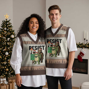 Funny Xmas Frogs Together Strong V-Neck Knit Sweater Vest Portland Resist Meme Gift - Print Your Wear