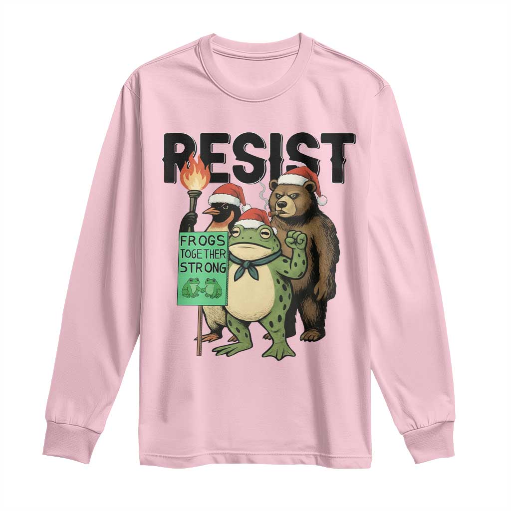 Funny Christmas Frogs Together Strong Long Sleeve Shirt Portland Resist Meme Gift TS12 Light Pink Print Your Wear