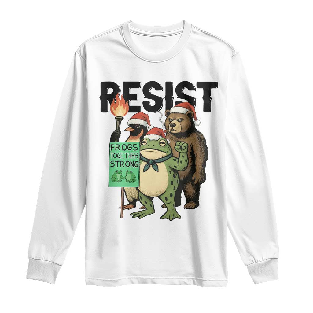 Funny Christmas Frogs Together Strong Long Sleeve Shirt Portland Resist Meme Gift TS12 White Print Your Wear