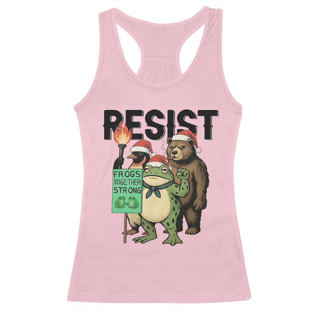 Funny Christmas Frogs Together Strong Racerback Tank Top Portland Resist Meme Gift TS12 Light Pink Print Your Wear