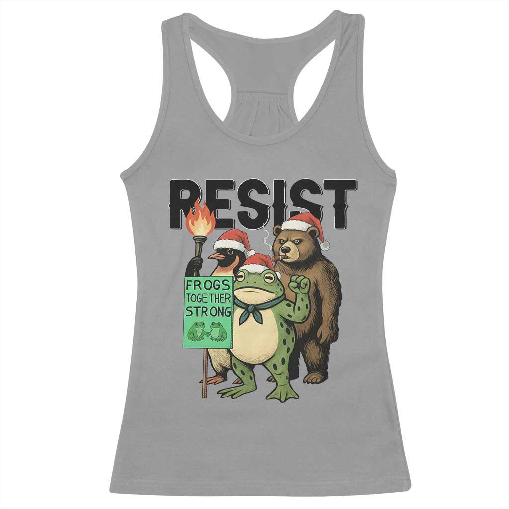 Funny Christmas Frogs Together Strong Racerback Tank Top Portland Resist Meme Gift TS12 Sport Gray Print Your Wear