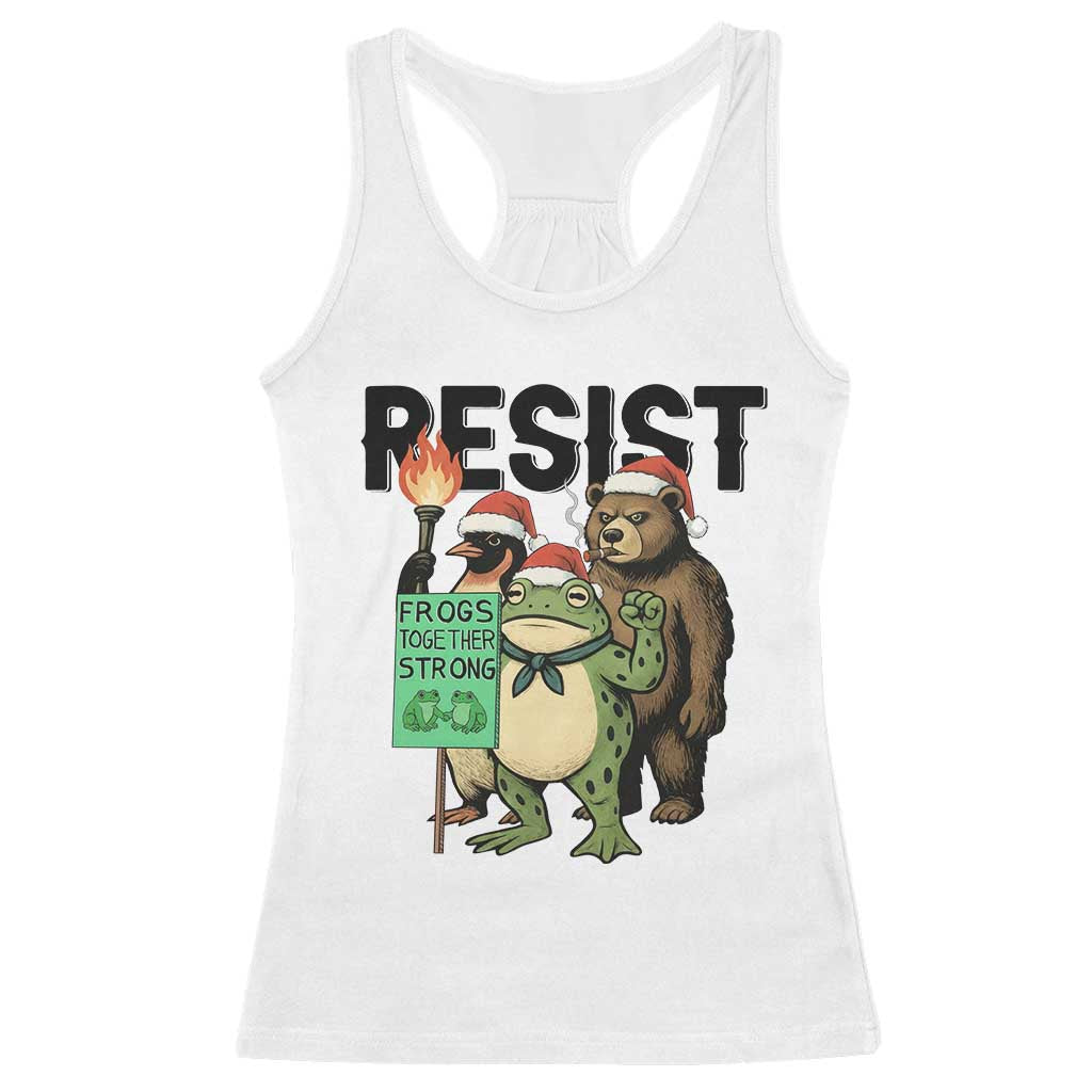 Funny Christmas Frogs Together Strong Racerback Tank Top Portland Resist Meme Gift - Print Your Wear