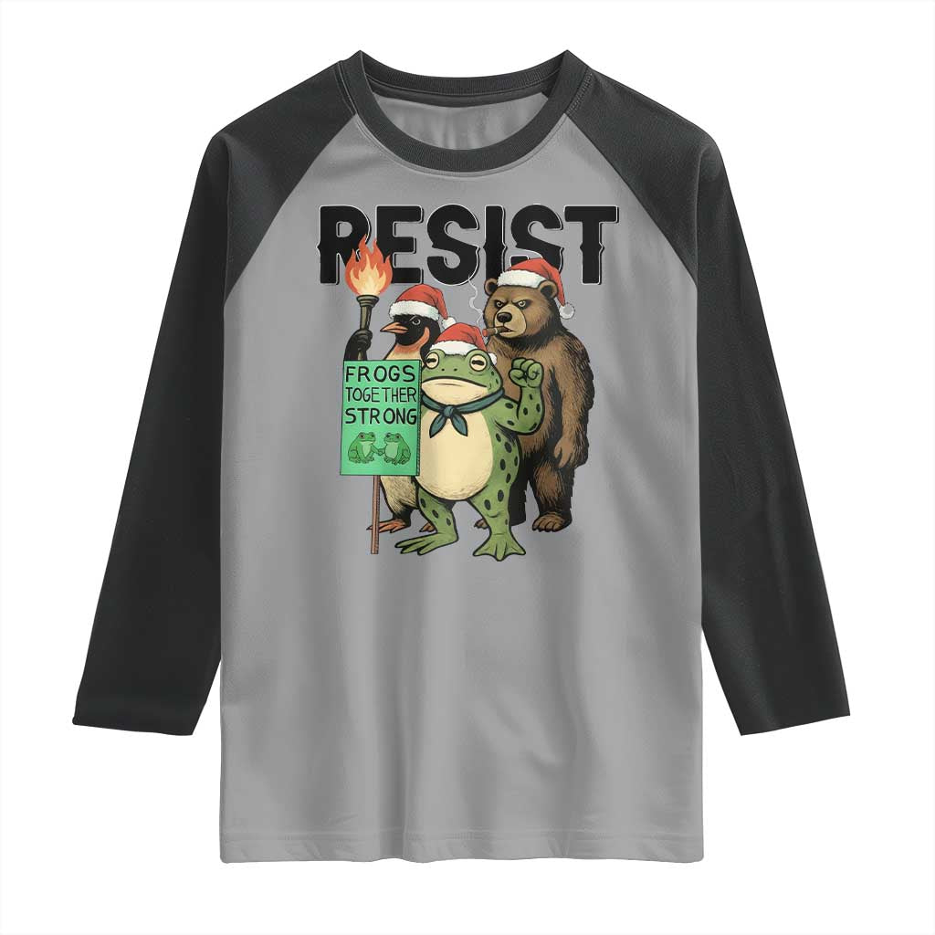 Funny Christmas Frogs Together Strong Raglan Shirt Portland Resist Meme Gift TS12 Sport Gray Black Print Your Wear