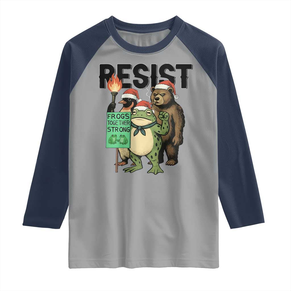 Funny Christmas Frogs Together Strong Raglan Shirt Portland Resist Meme Gift TS12 Sport Gray Navy Print Your Wear