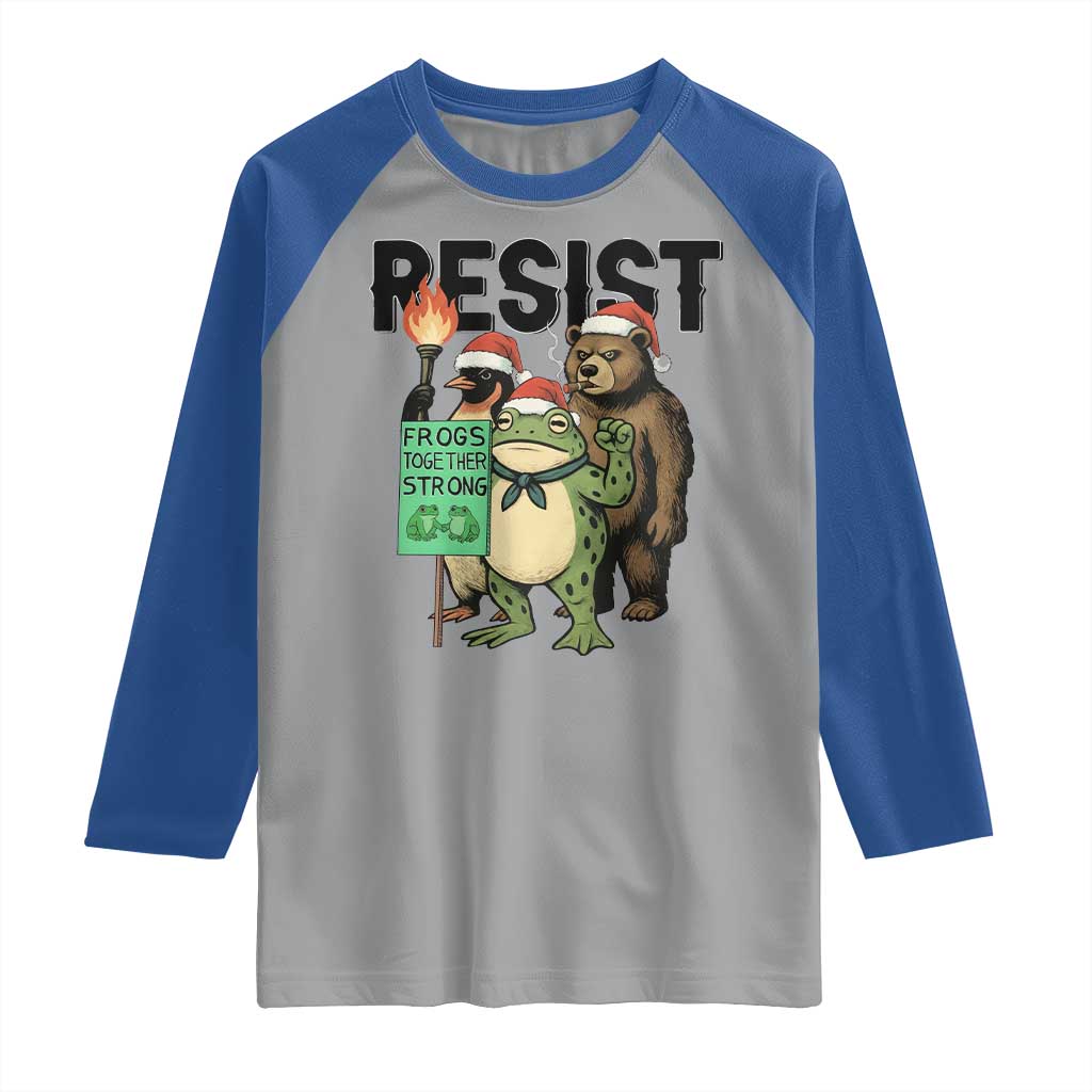 Funny Christmas Frogs Together Strong Raglan Shirt Portland Resist Meme Gift TS12 Sport Gray Royal Print Your Wear