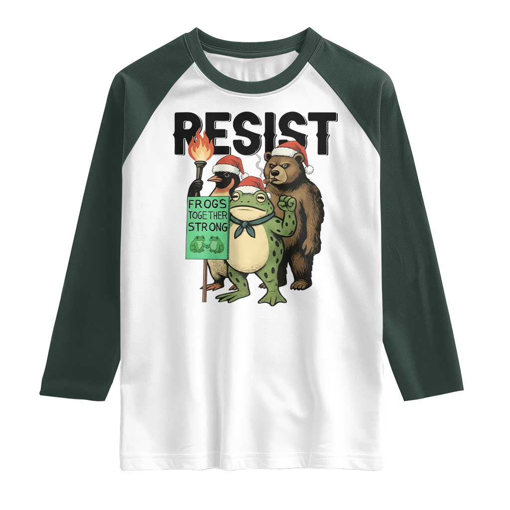 Funny Christmas Frogs Together Strong Raglan Shirt Portland Resist Meme Gift TS12 White Dark Forest Green Print Your Wear