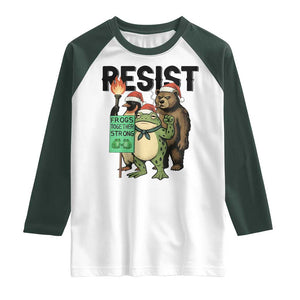 Funny Christmas Frogs Together Strong Raglan Shirt Portland Resist Meme Gift TS12 White Dark Forest Green Print Your Wear