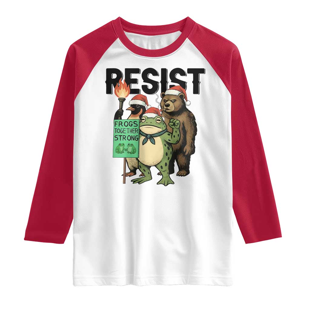 Funny Christmas Frogs Together Strong Raglan Shirt Portland Resist Meme Gift TS12 White Red Print Your Wear