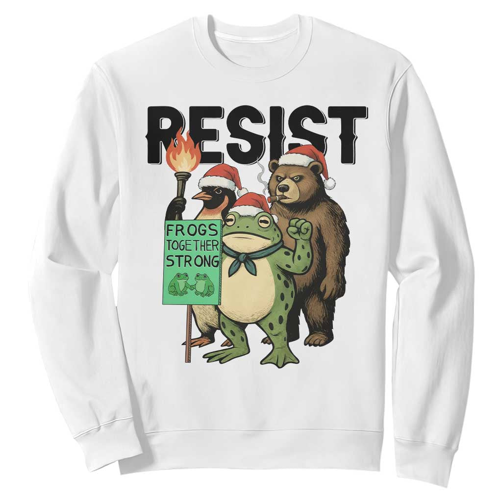 Funny Christmas Frogs Together Strong Sweatshirt Portland Resist Meme Gift TS12 White Print Your Wear