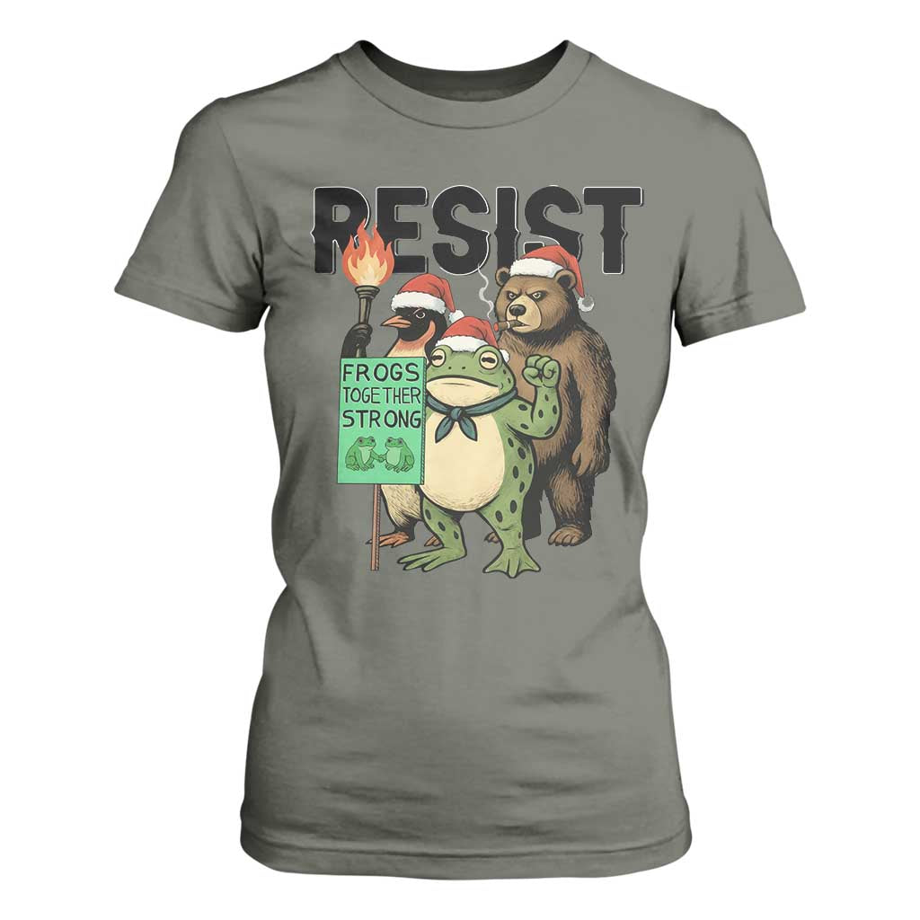 Funny Christmas Frogs Together Strong T Shirt For Women Portland Resist Meme Gift TS12 Military Green Print Your Wear