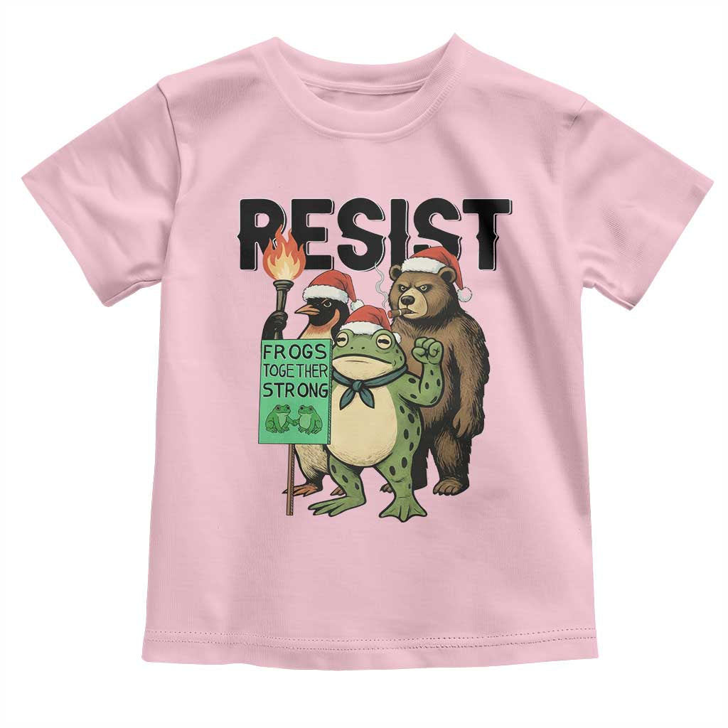 Funny Christmas Frogs Together Strong Toddler T Shirt Portland Resist Meme Gift TS12 Light Pink Print Your Wear