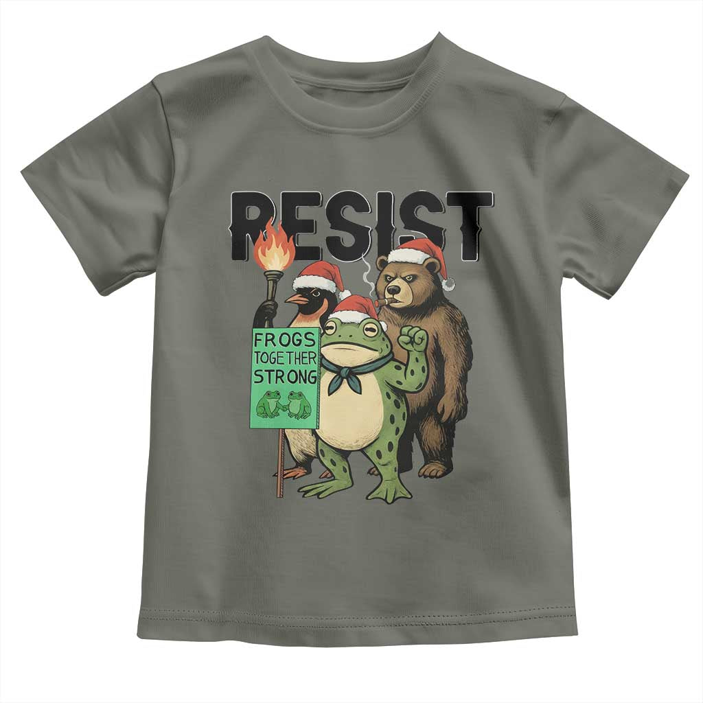 Funny Christmas Frogs Together Strong Toddler T Shirt Portland Resist Meme Gift TS12 Military Green Print Your Wear