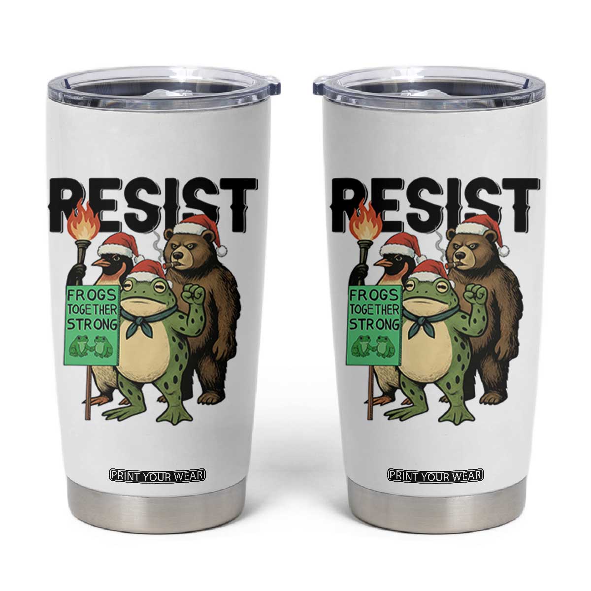Funny Christmas Frogs Together Strong Tumbler Cup Portland Resist Meme Gift - Print Your Wear