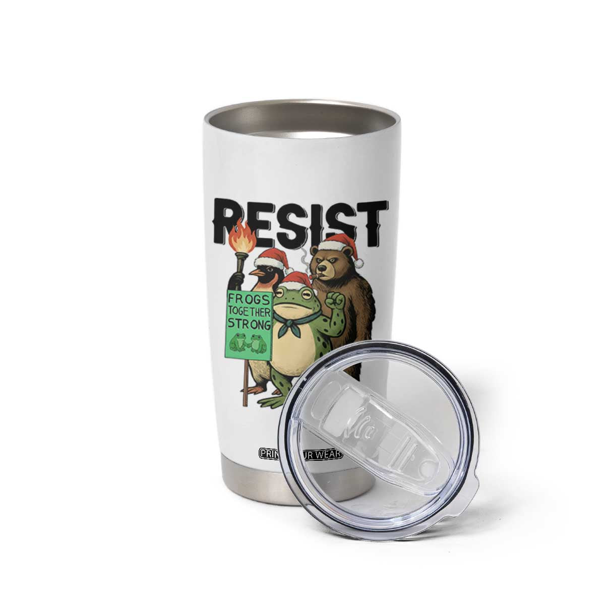 Funny Christmas Frogs Together Strong Tumbler Cup Portland Resist Meme Gift TS12 Print Your Wear