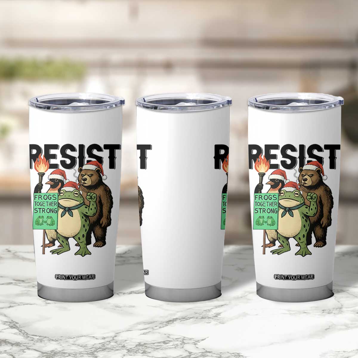 Funny Christmas Frogs Together Strong Tumbler Cup Portland Resist Meme Gift TS12 Print Your Wear
