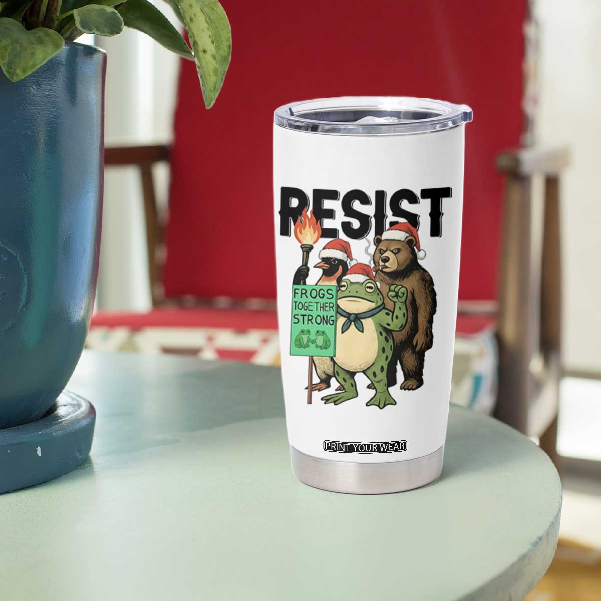 Funny Christmas Frogs Together Strong Tumbler Cup Portland Resist Meme Gift - Print Your Wear