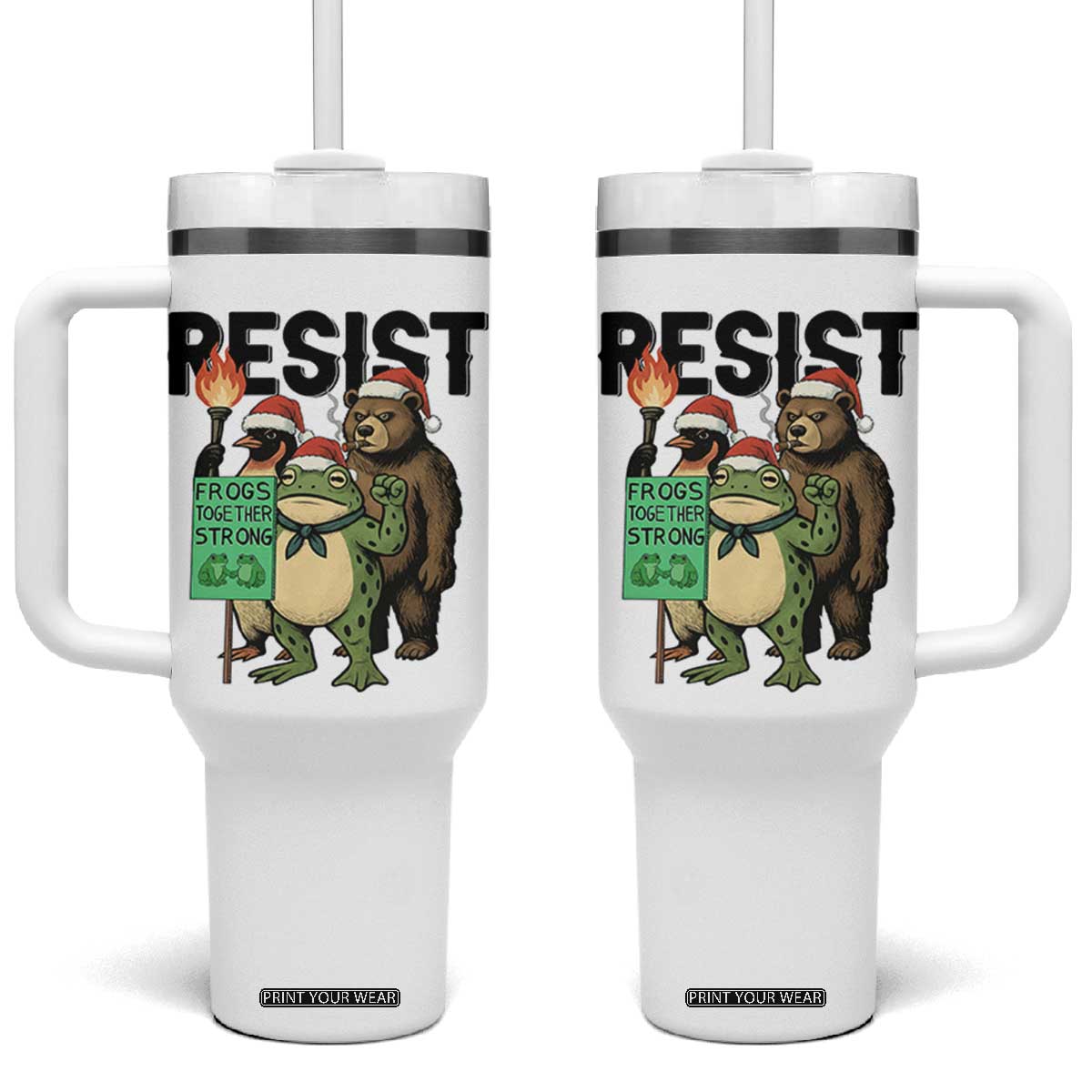 Funny Christmas Frogs Together Strong Tumbler With Handle Portland Resist Meme Gift - Print Your Wear