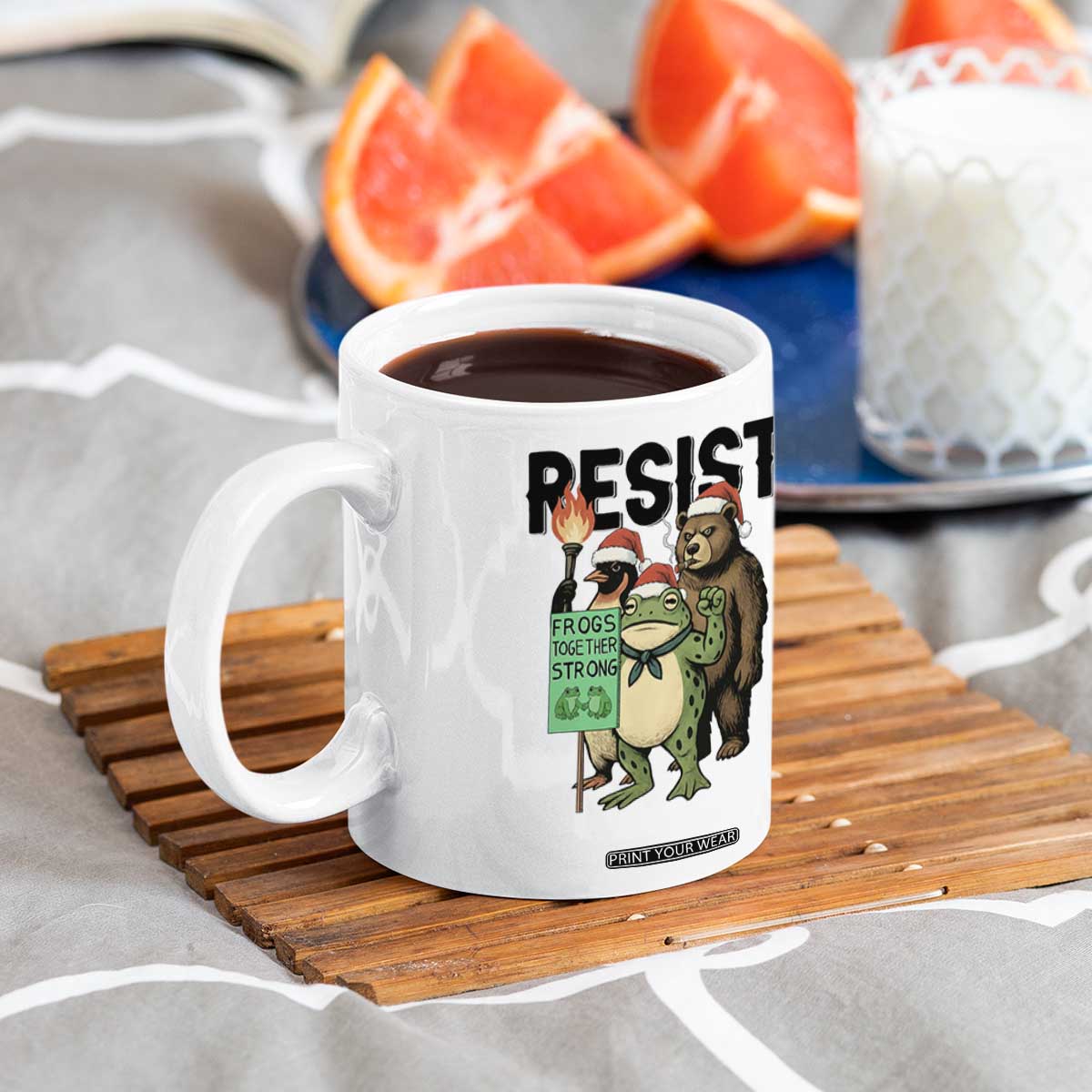 Funny Christmas Frogs Together Strong Coffee Mug Portland Resist Meme Gift TS12 Print Your Wear