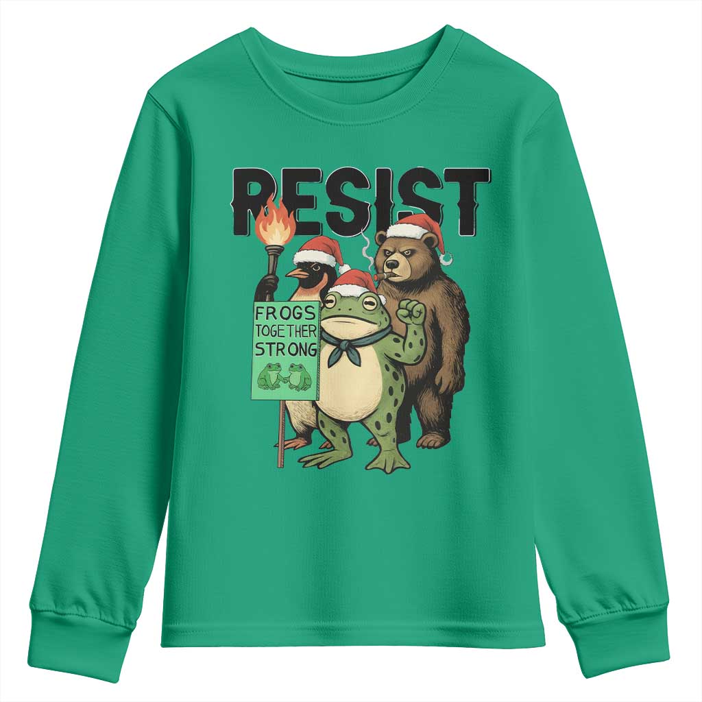Funny Christmas Frogs Together Strong Youth Sweatshirt Portland Resist Meme Gift TS12 Irish Green Print Your Wear