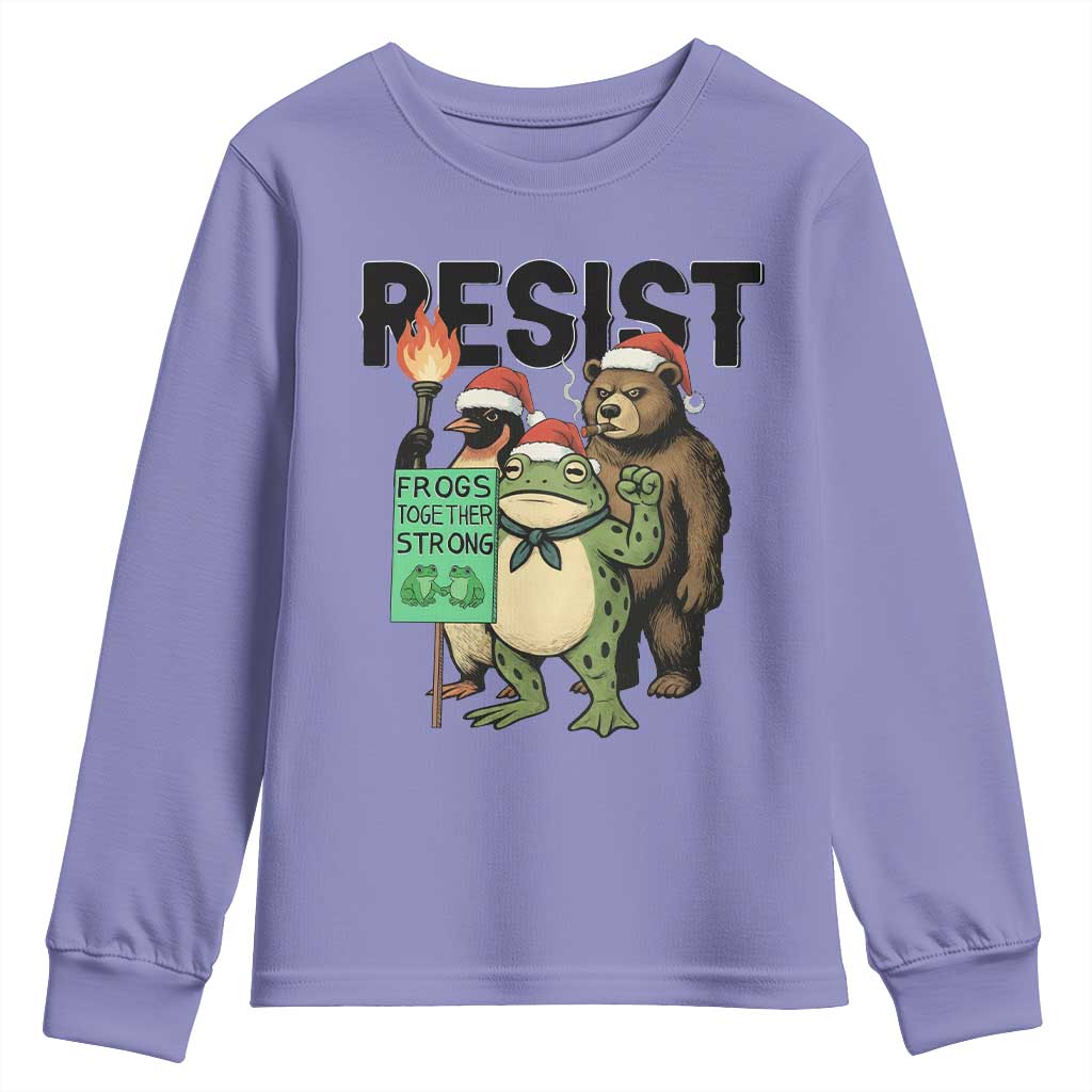 Funny Christmas Frogs Together Strong Youth Sweatshirt Portland Resist Meme Gift TS12 Violet Print Your Wear