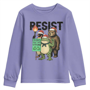 Funny Christmas Frogs Together Strong Youth Sweatshirt Portland Resist Meme Gift TS12 Violet Print Your Wear
