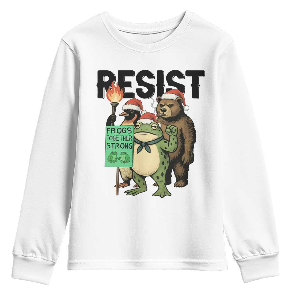 Funny Christmas Frogs Together Strong Youth Sweatshirt Portland Resist Meme Gift - Print Your Wear
