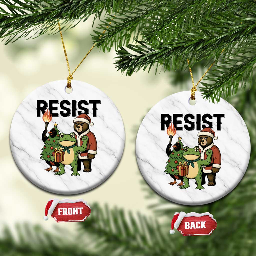 Portland Frog Protest Frogs Together Strong Ceramic Ornament Funny Holiday Gift TS12 1pc White Marble Print Your Wear