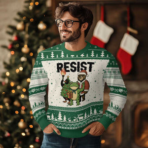 Portland Frog Protest Frogs Together Strong Ugly Christmas Sweater Funny Holiday Gift TS12 Beige Green Print Your Wear