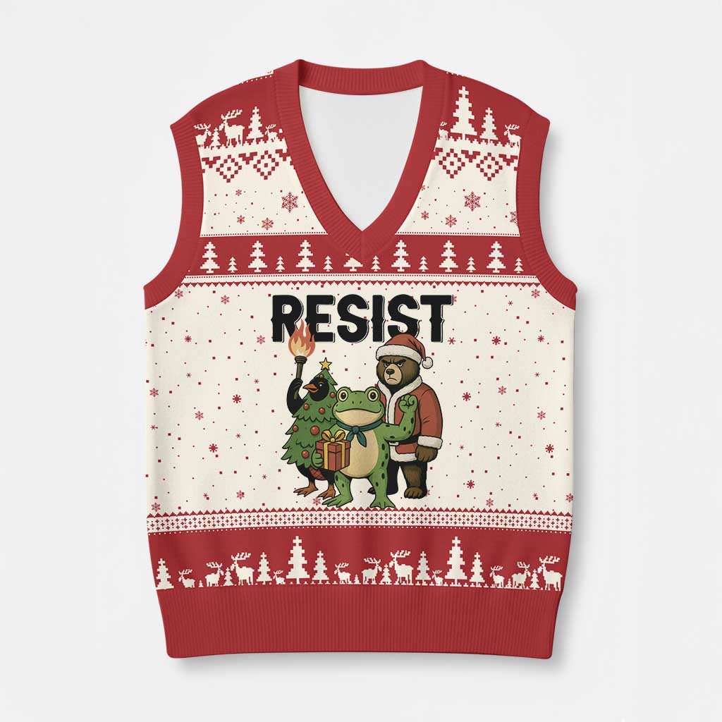 Portland Frog Protest Frogs Together Strong V-Neck Knit Sweater Vest Funny Holiday Gift TS12 Beige Red Print Your Wear