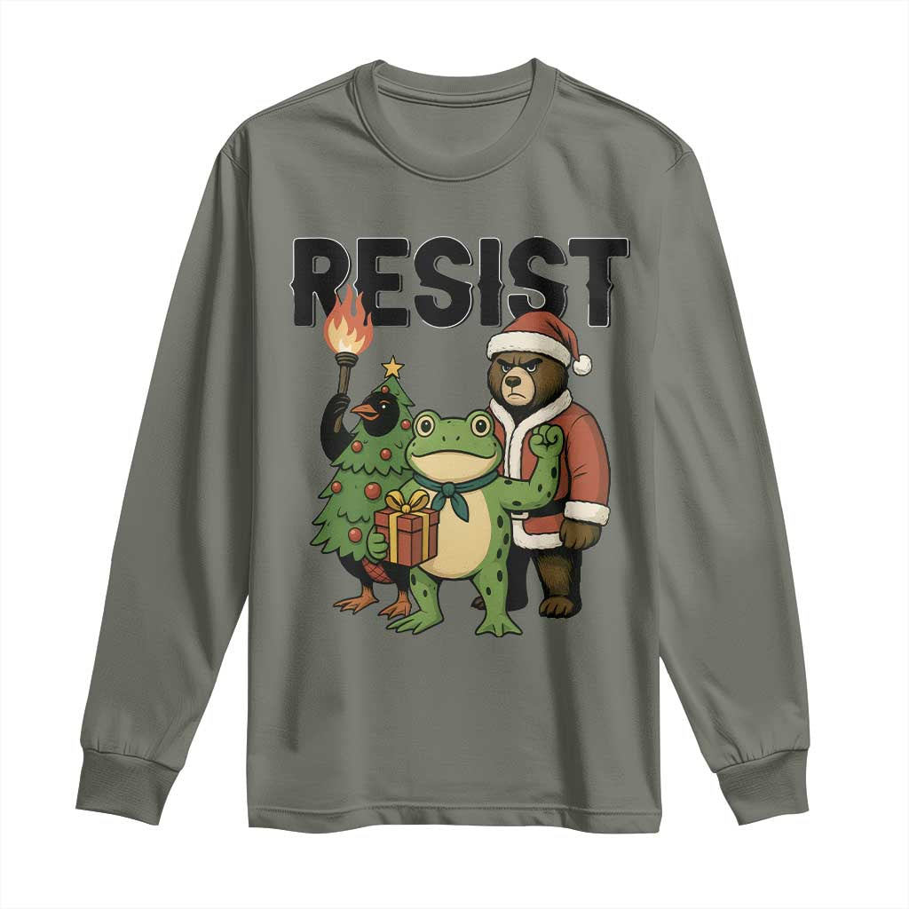 Portland Frog Protest Frogs Together Strong Long Sleeve Shirt Funny Holiday Gift TS12 Military Green Print Your Wear