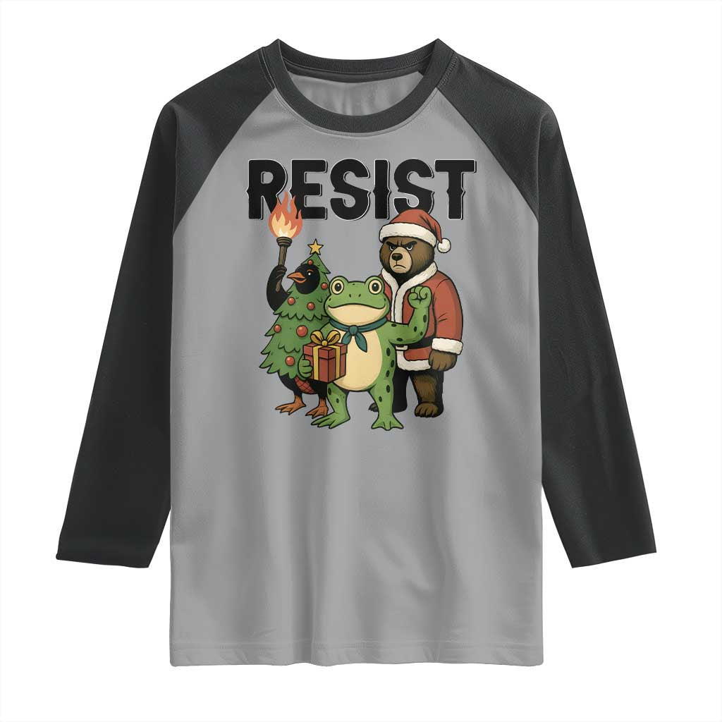 Portland Frog Protest Frogs Together Strong Raglan Shirt Funny Holiday Gift TS12 Sport Gray Black Print Your Wear