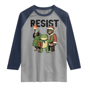 Portland Frog Protest Frogs Together Strong Raglan Shirt Funny Holiday Gift TS12 Sport Gray Navy Print Your Wear