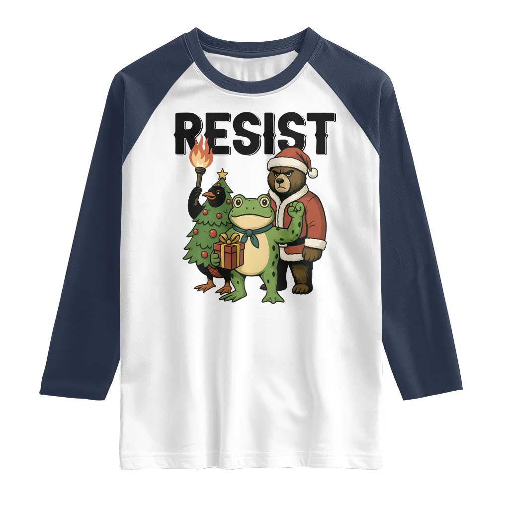 Portland Frog Protest Frogs Together Strong Raglan Shirt Funny Holiday Gift TS12 White Navy Print Your Wear