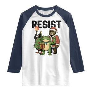 Portland Frog Protest Frogs Together Strong Raglan Shirt Funny Holiday Gift TS12 White Navy Print Your Wear