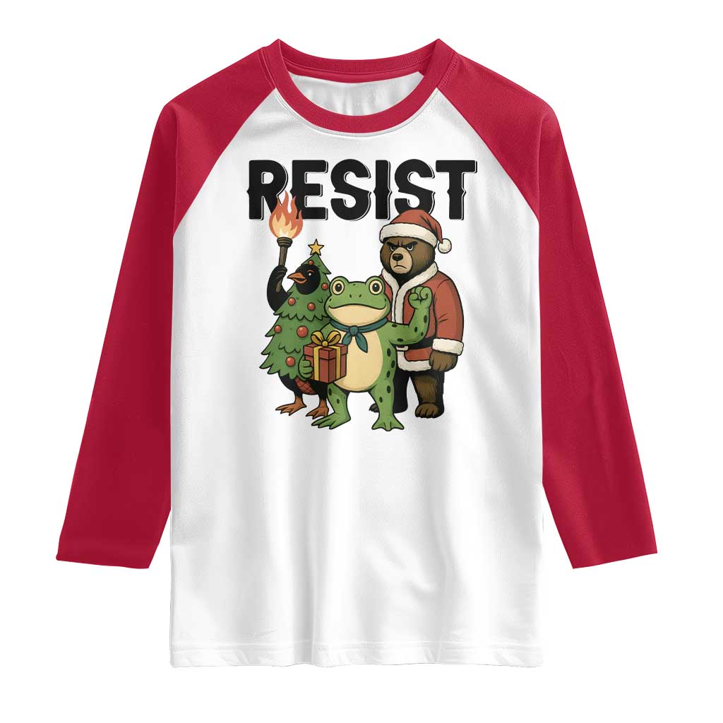 Portland Frog Protest Frogs Together Strong Raglan Shirt Funny Holiday Gift TS12 White Red Print Your Wear