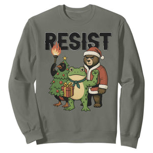 Portland Frog Protest Frogs Together Strong Sweatshirt Funny Holiday Gift TS12 Military Green Print Your Wear