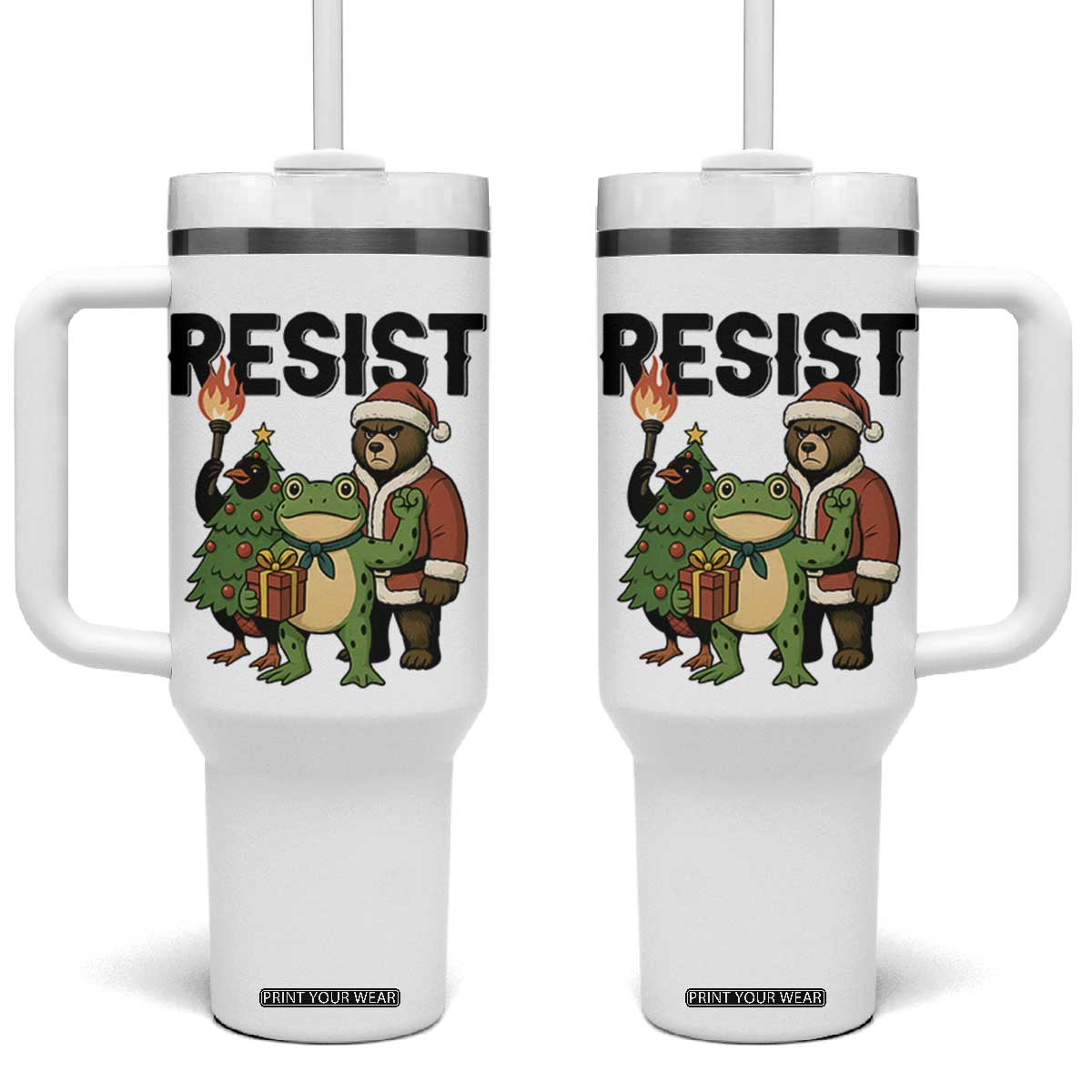 Portland Frog Protest Frogs Together Strong Tumbler With Handle Funny Holiday Gift TS12 One Size: 40 oz White Print Your Wear