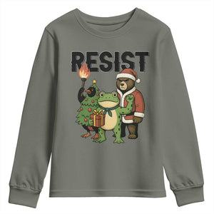Portland Frog Protest Frogs Together Strong Youth Sweatshirt Funny Holiday Gift TS12 Military Green Print Your Wear