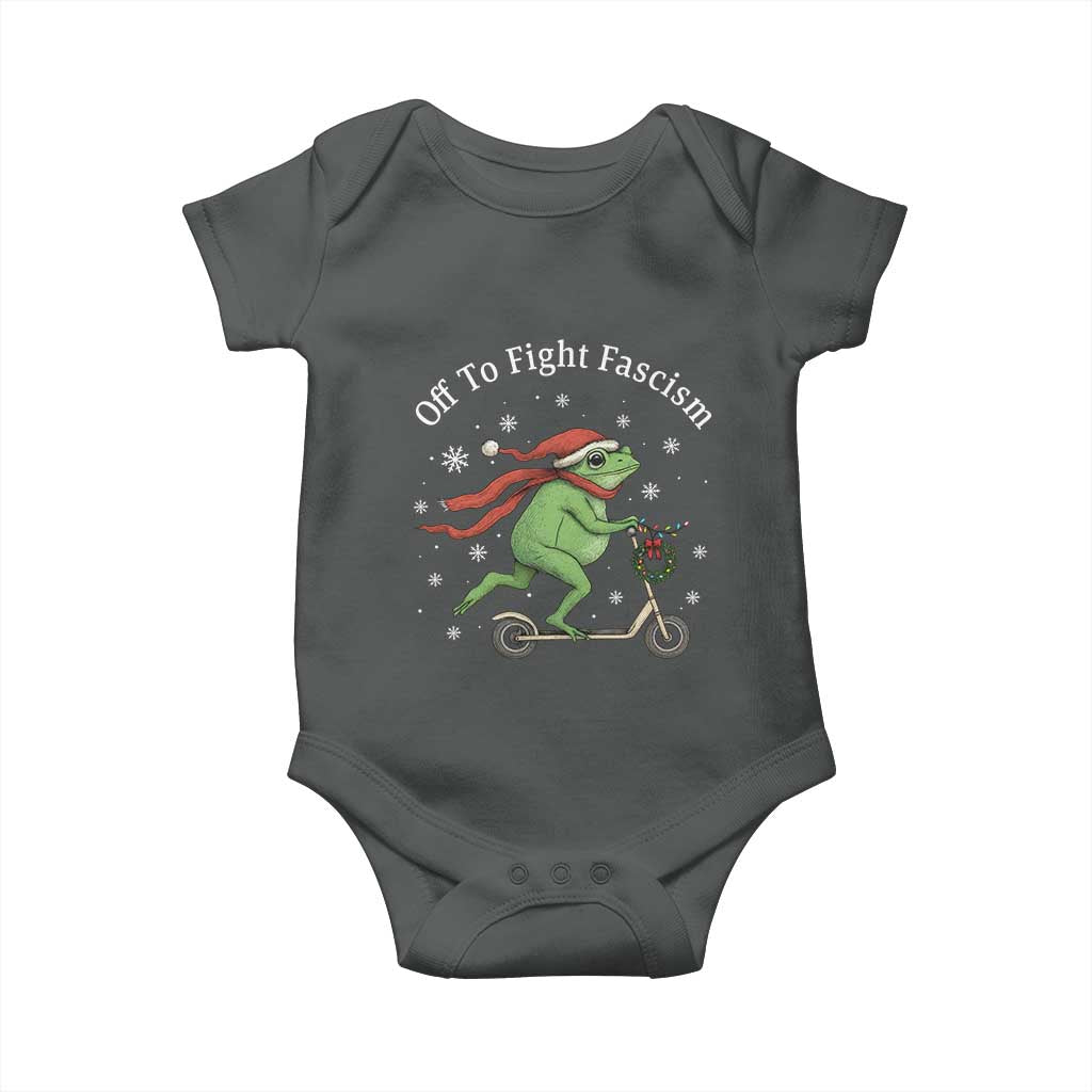 Portland Frog Protest Off To Fight Fascism Baby Onesie Funny Christmas Gift TS12 Dark Heather Print Your Wear