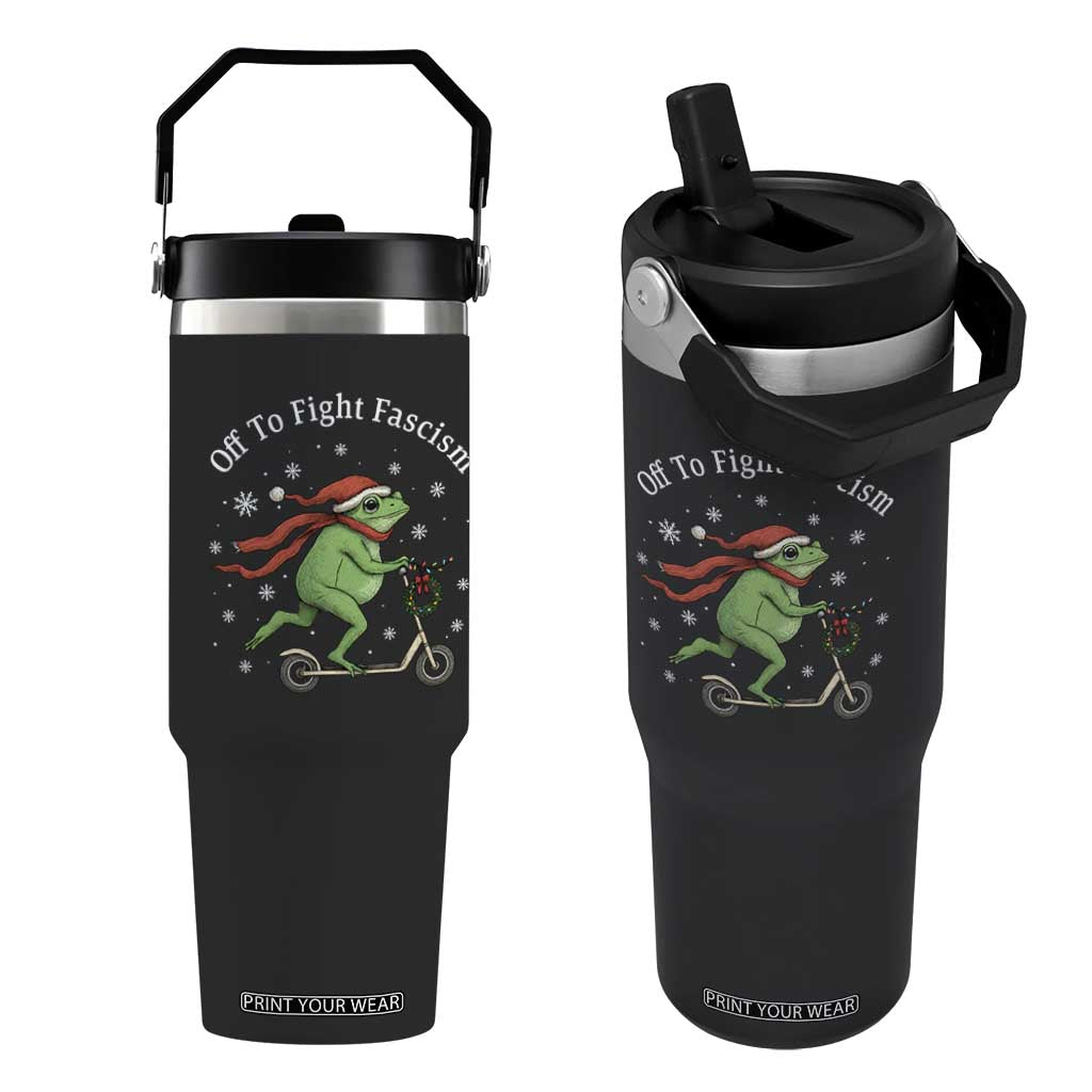 Portland Frog Protest Off To Fight Fascism Flip Straw Tumbler Funny Christmas Gift TS12 One Size: 30 oz Black Print Your Wear